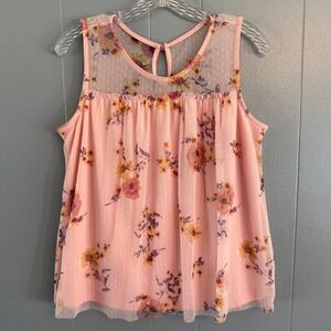 No Boundaries Pink Floral Sleeveless Sz L Blouse Fairycore Keyhole Romantic Boho